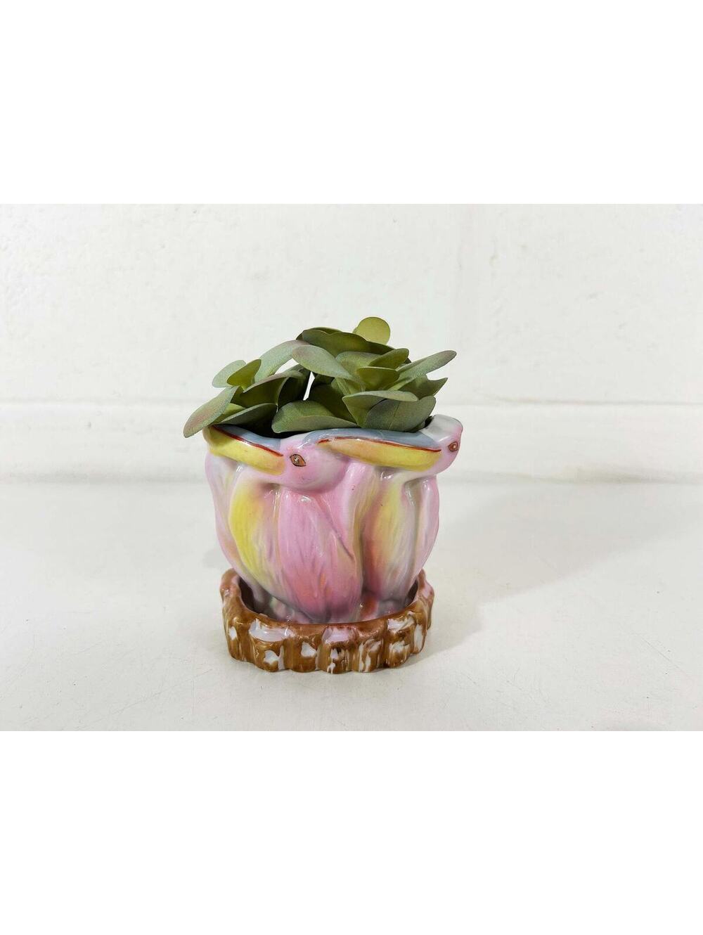 Bird Planter Flamingo Pelican Kitschy Nursery Baby Shower 1950s Made in Japan